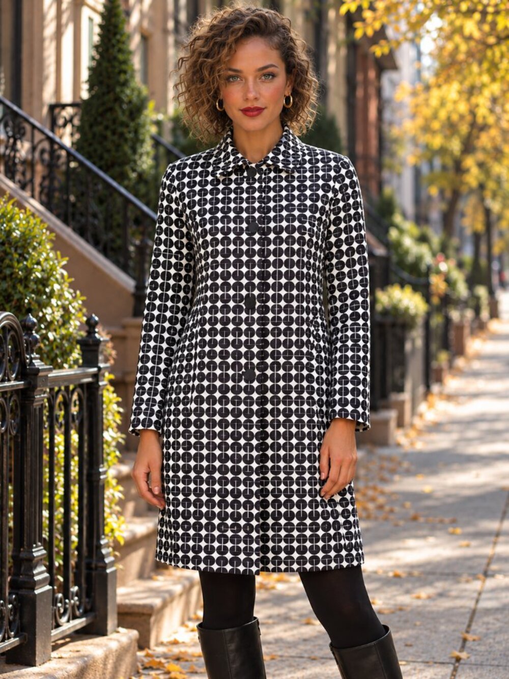 NINE WEST Black White Topper Long Jacket XS Peacoat Driving Coat Retro Mod Vibe